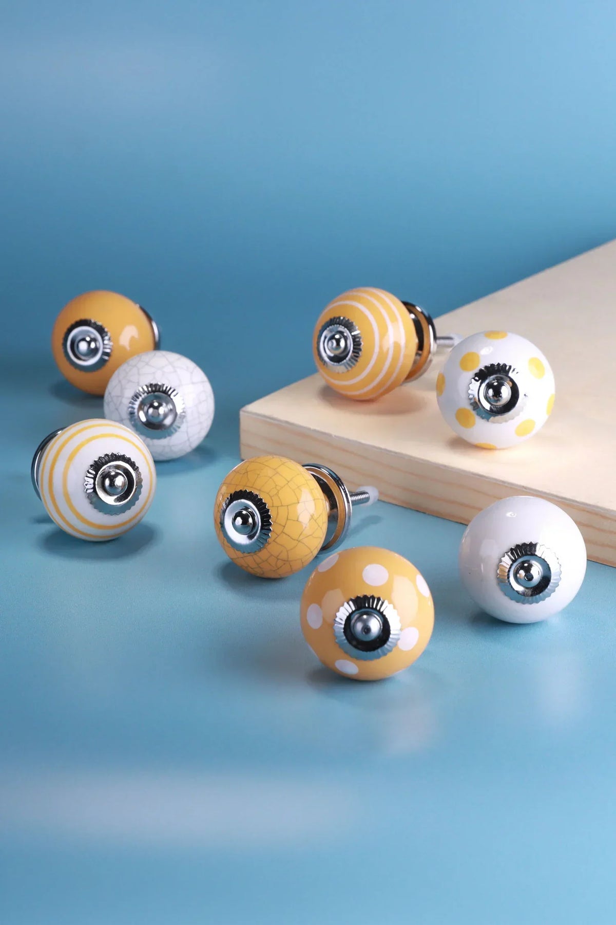 Sunny Yellow Hand-Painted Ceramic Cabinet Knobs, Set of 8 — G Decor