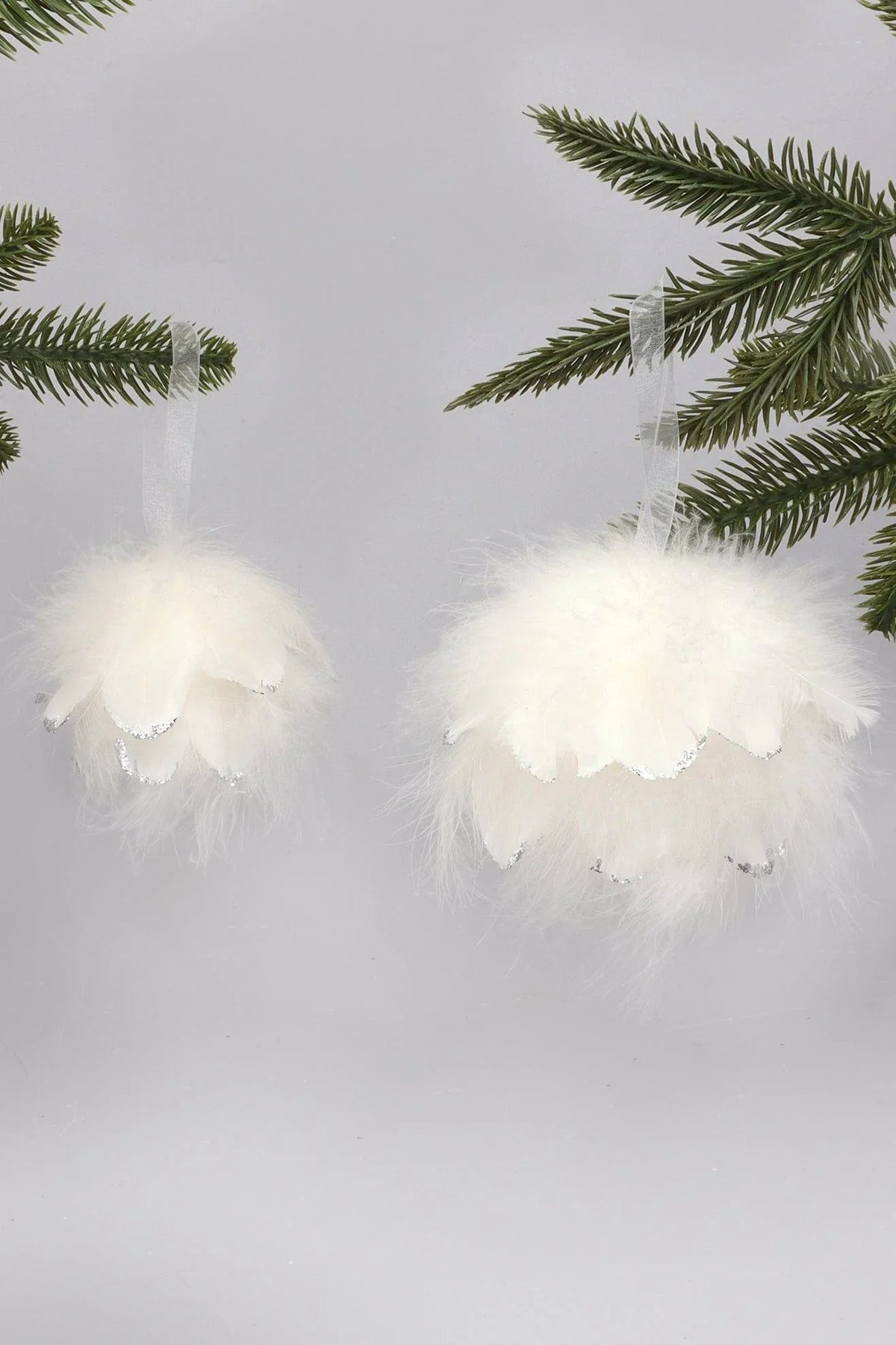 White Feather Christmas Bauble with Silver Glitter Tips — G Decor