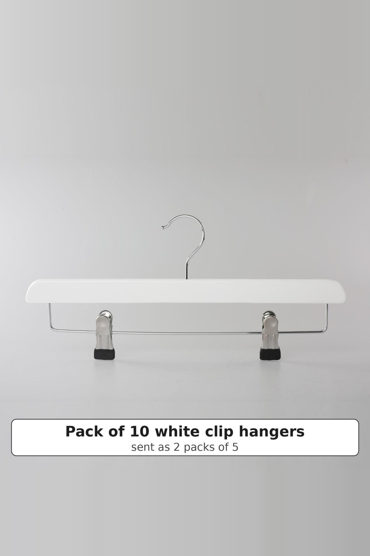 White wooden clip hanger with two metal clips, sold as a pack of 10 (sent as 2 packs of 5)