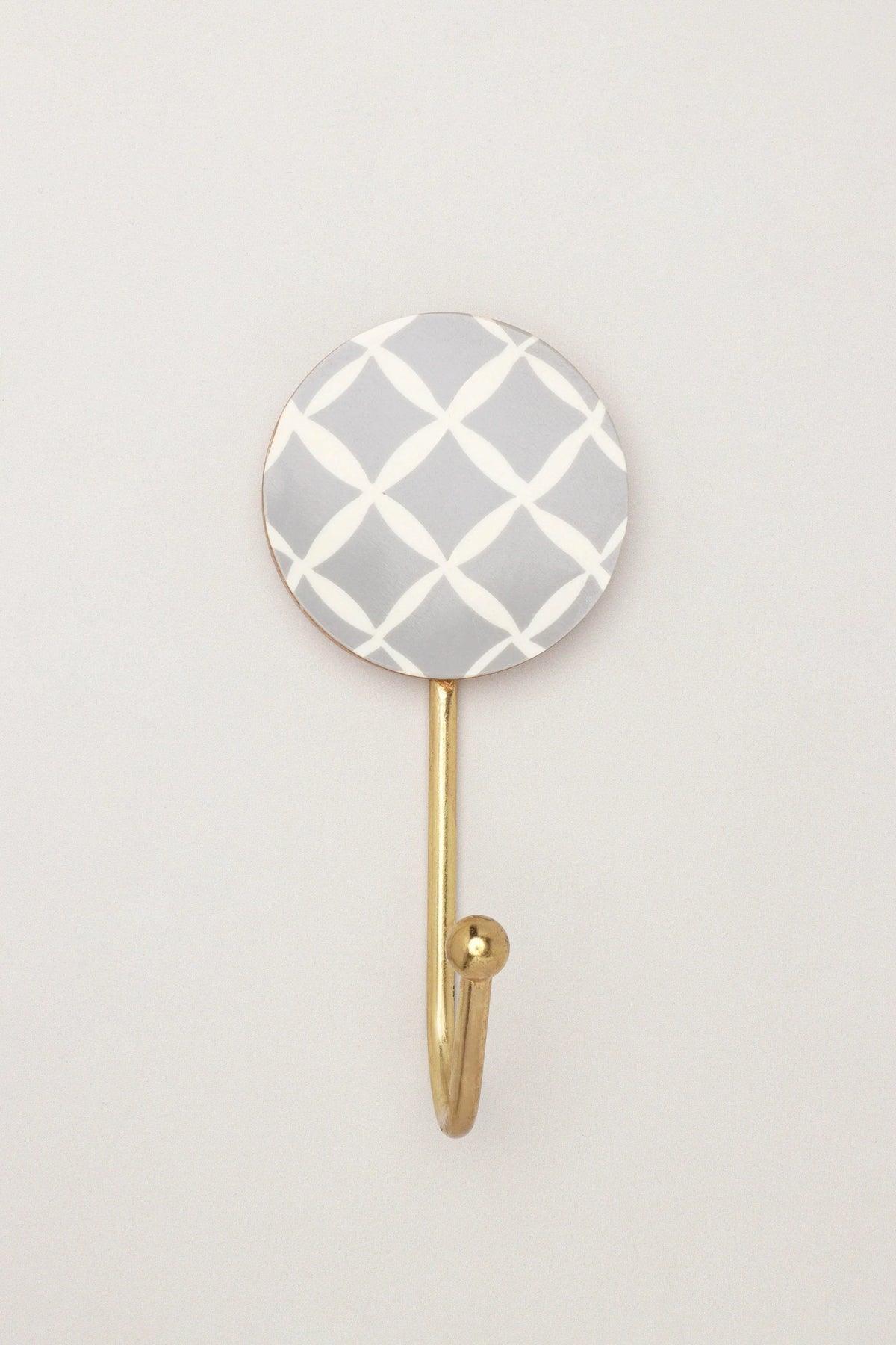 Dizzy Mosaic Grid Pattern Wood and Brass Wall Coat Hooks — close-up view, G Decor