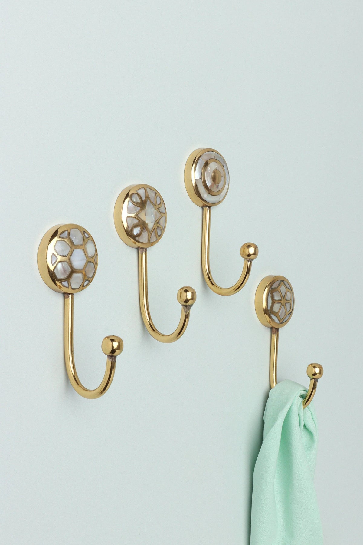 Elizabeth Mother of Pearl Wall Hook in Polished Brass — G Decor