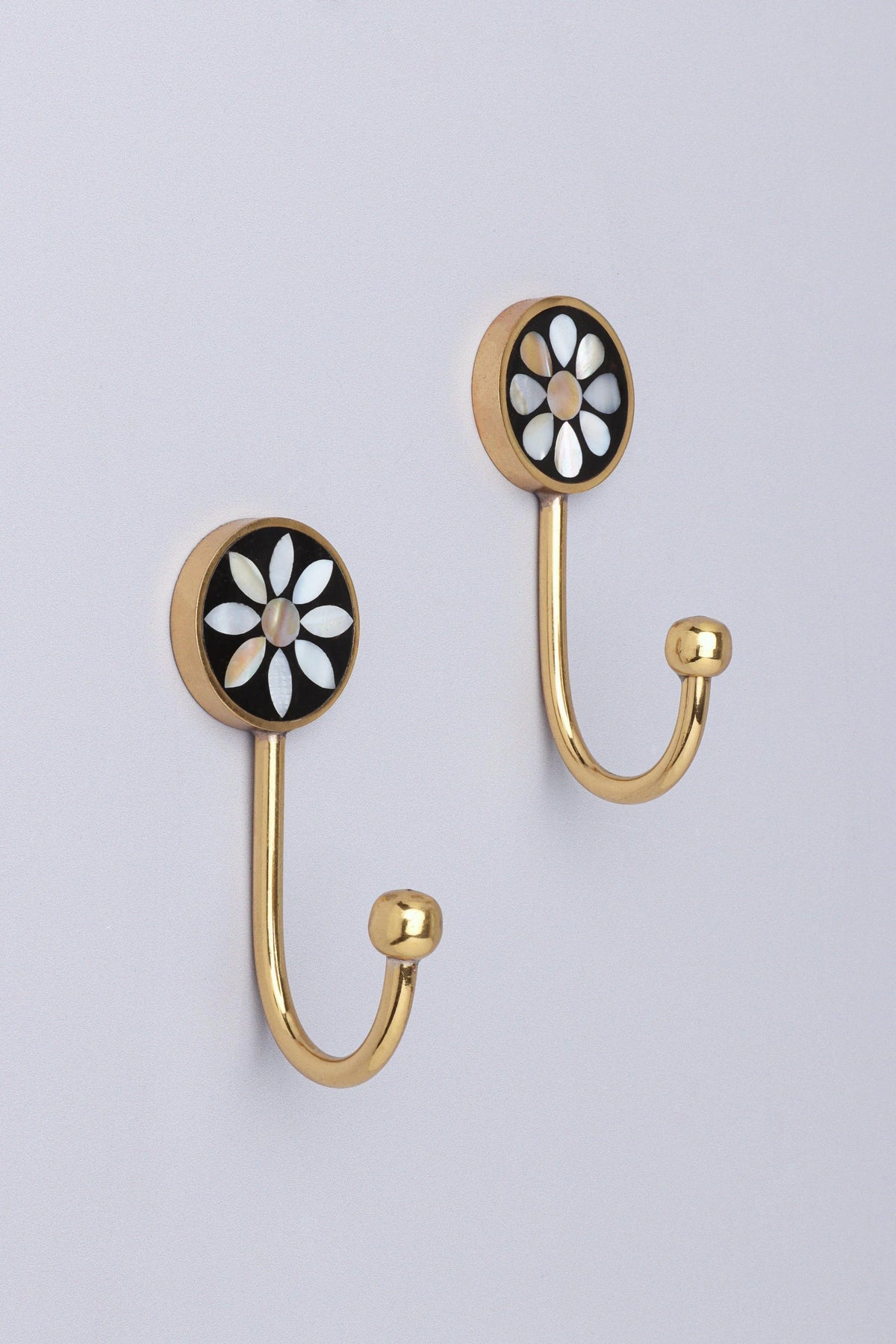 Étoile Bloom Mother of Pearl Wall Hook in Black and Gold with Brass — G Decor