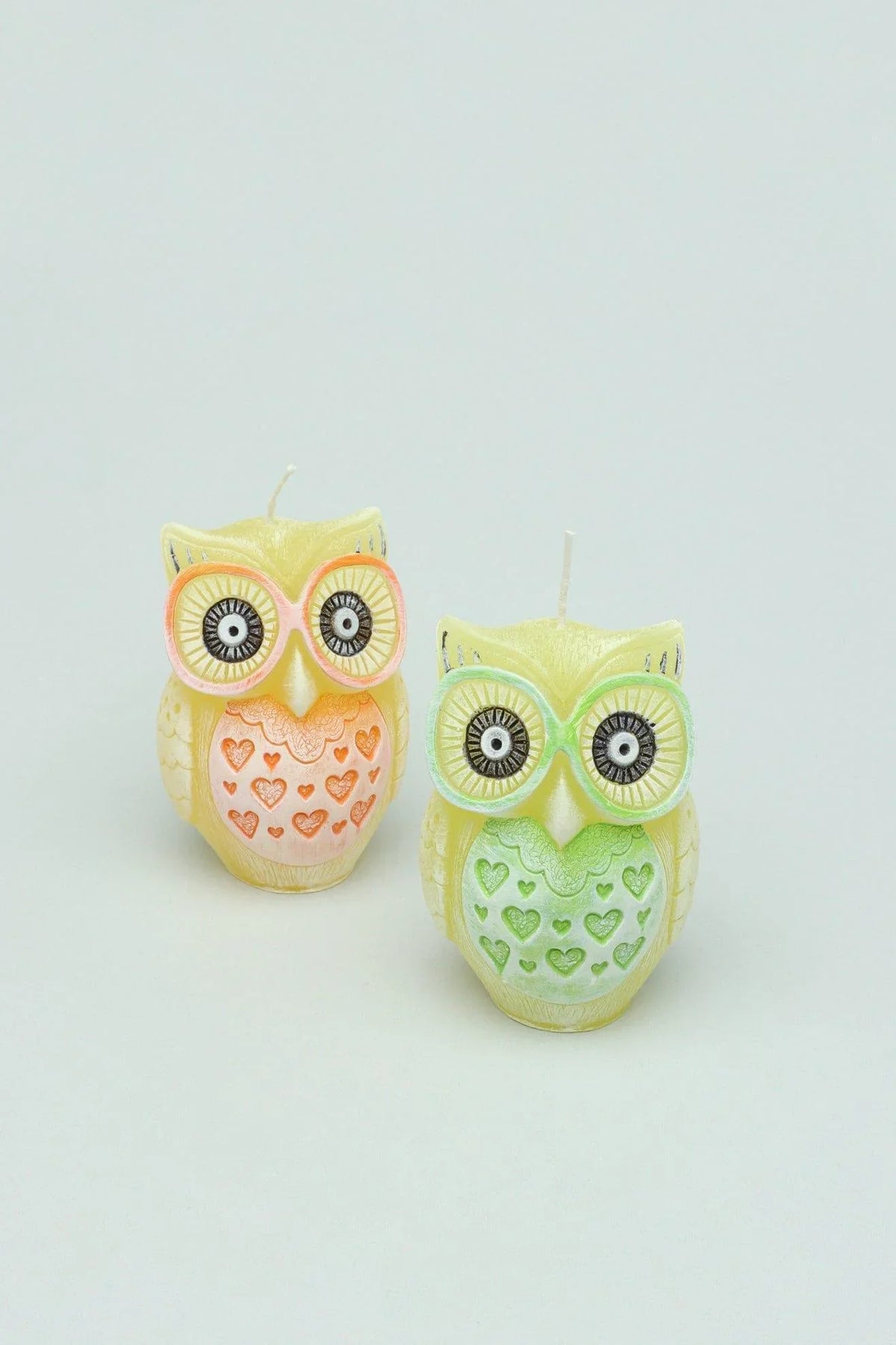 Hootique Owl Couple Candle in Orange and Green — G Decor
