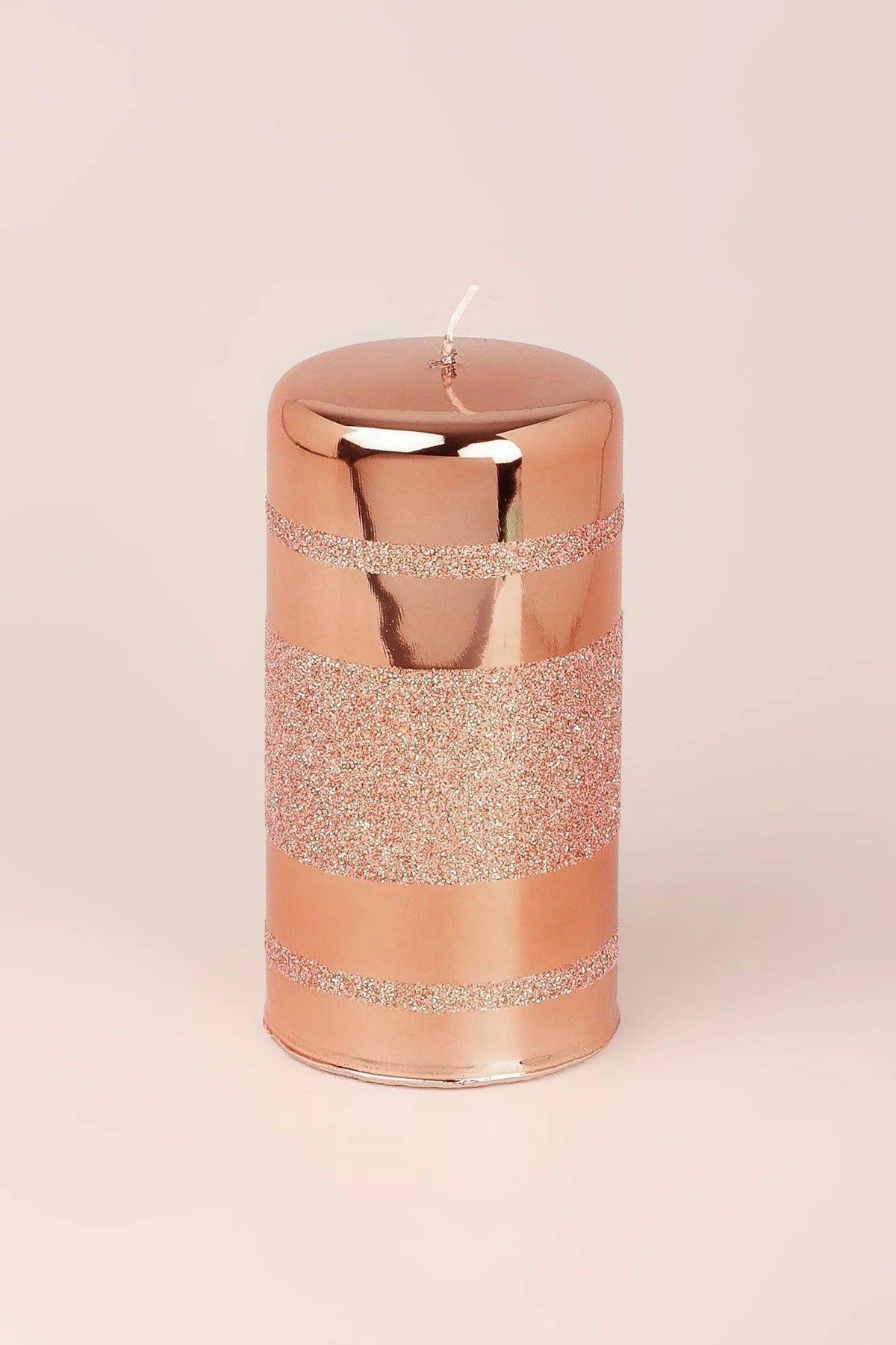 Clarae Pillar and Ball Candles, Rose Gold Stripe — lifestyle view, G Decor