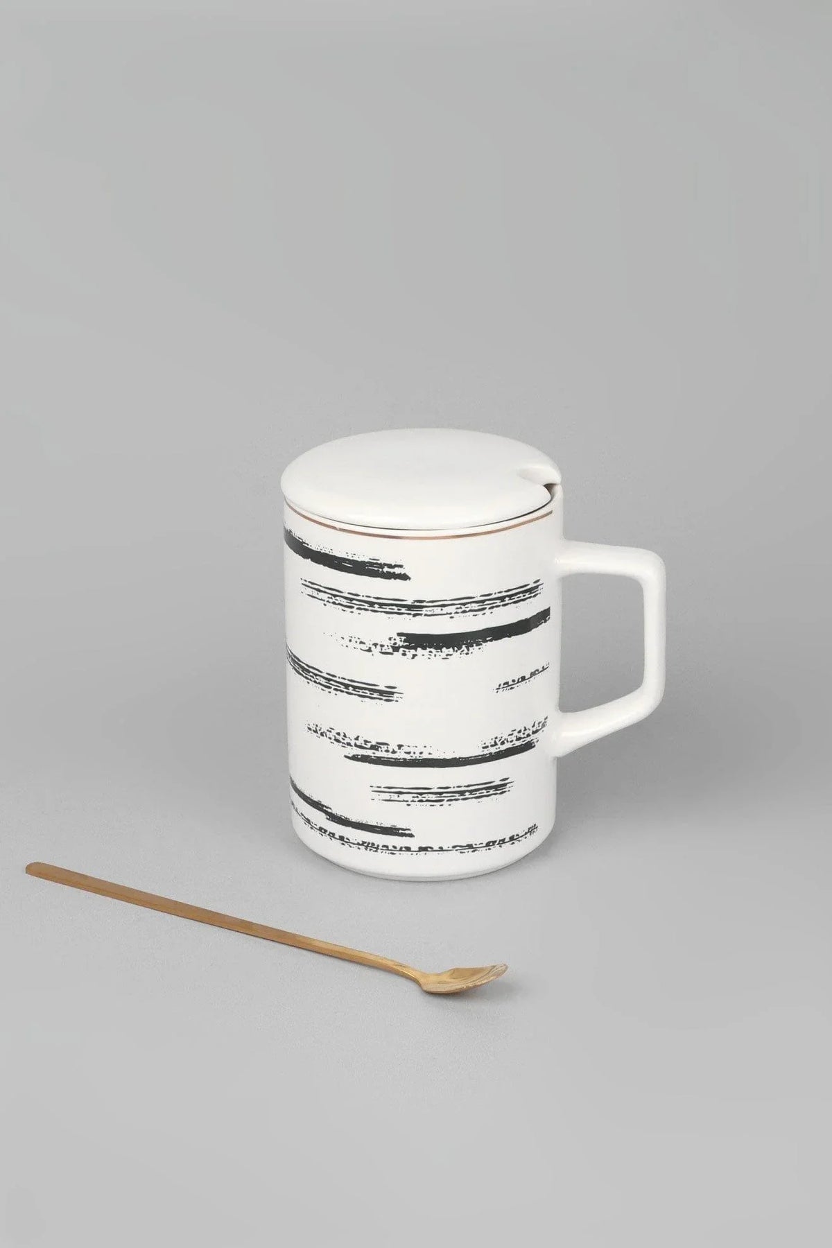 Roberto Nordic Monochrome Mug with Lid and Spoon — view 5, G Decor