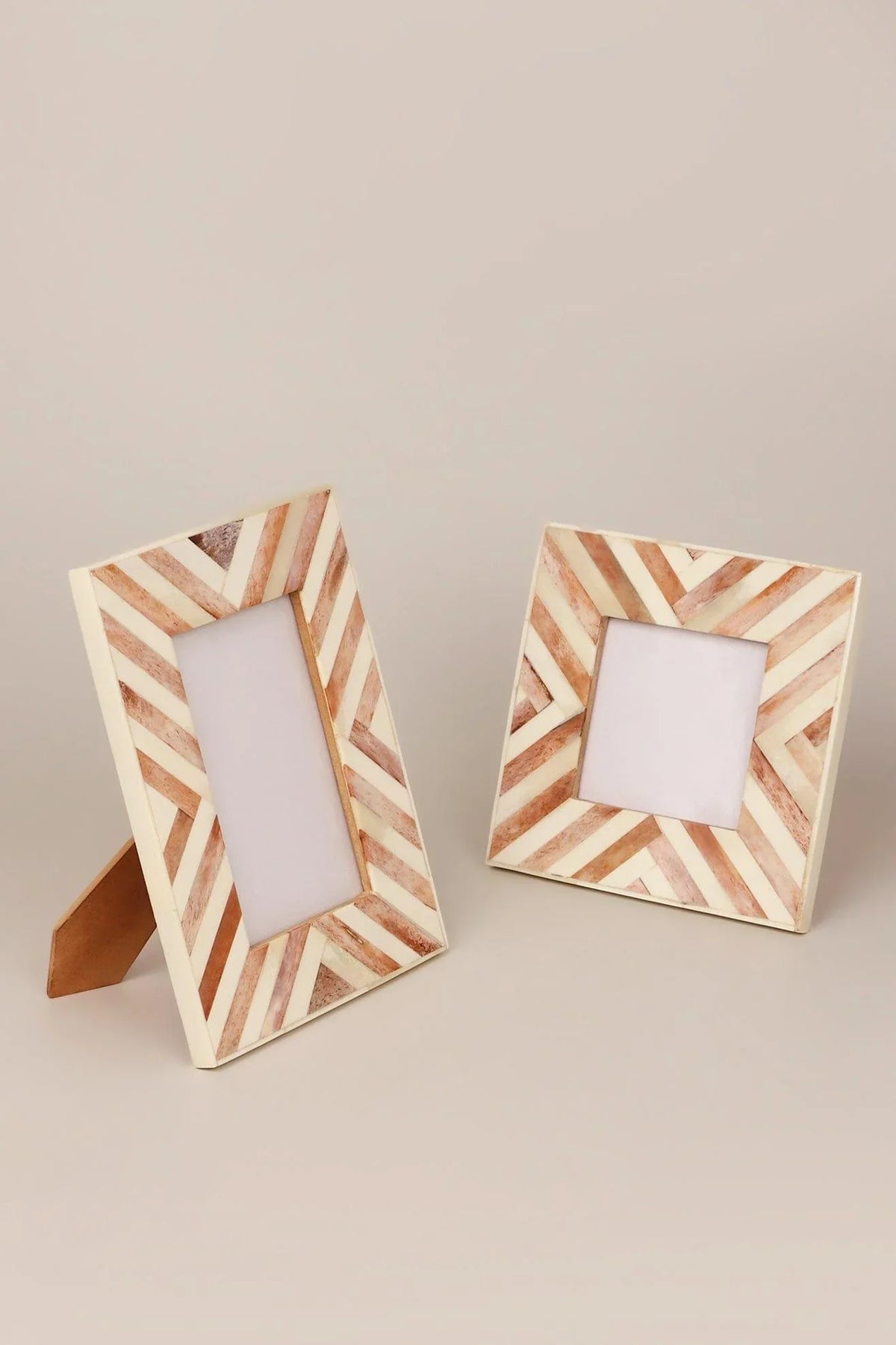 Santa Fe Bone and Wood Chevron Photo Frame — close-up view, G Decor