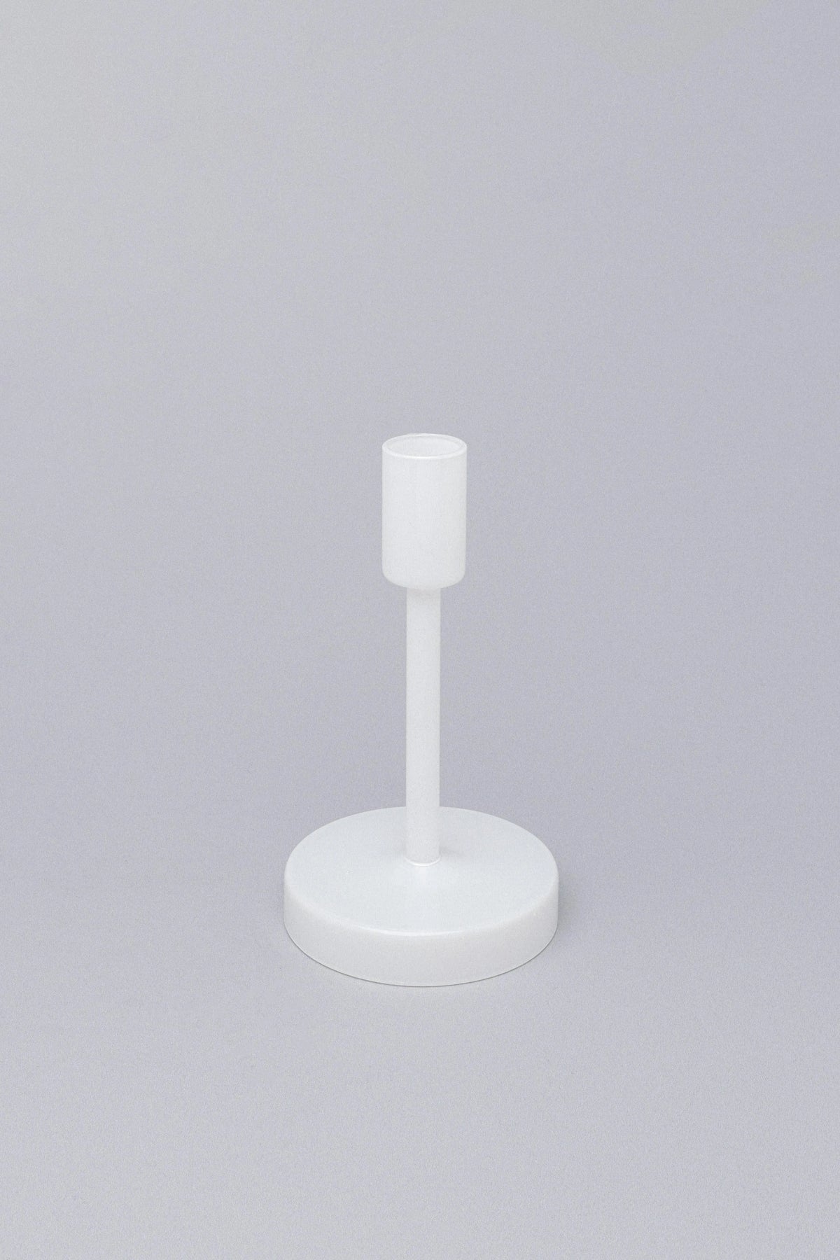 Set of 3 Halo Hand-Blown White Glass Dinner and Taper Candle Holders — close-up view, G Decor