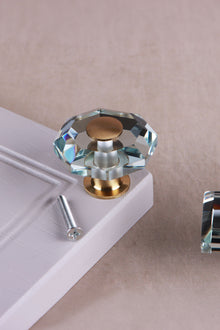 Clear Crystal Glass Cabinet Knob with Satin Brass Base