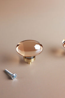 Champagne Crystal Glass Cabinet Knobs with Satin Brass Backplates