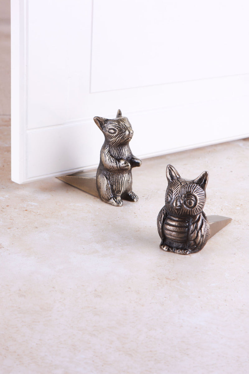 The Woodland Collection Owl & Squirrel Antique Brass Finish Door Stopper