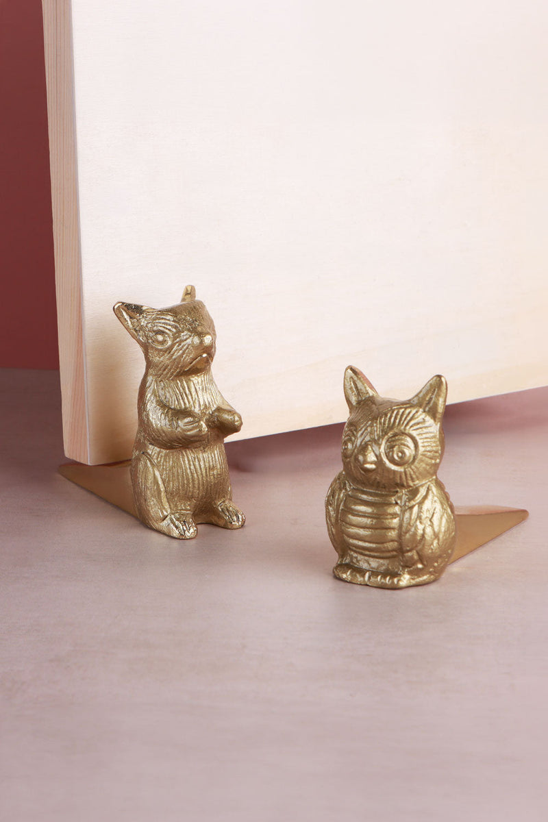 The Woodland Collection Owl & Squirrel Polished Brass Finish Door Stopper