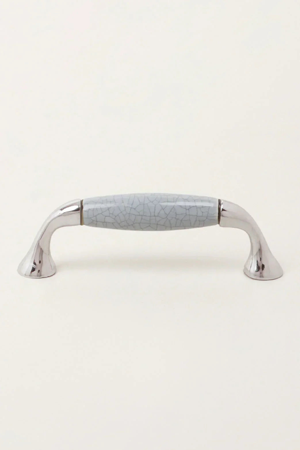 Quiet Living Crackle Ceramic Pull Handle in White and Soft Grey — close-up view, G Decor