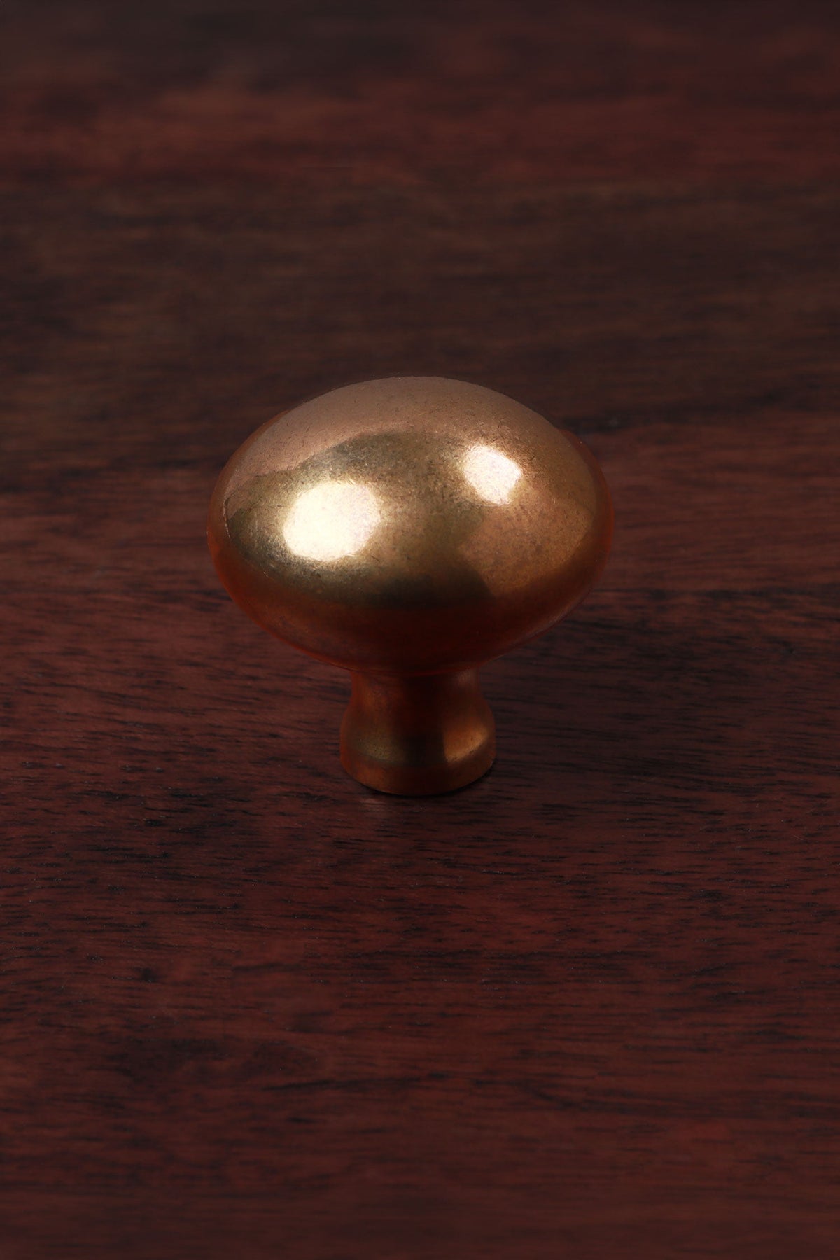 Mushroom aged brass cabinet knob on a slim stem, 32mm