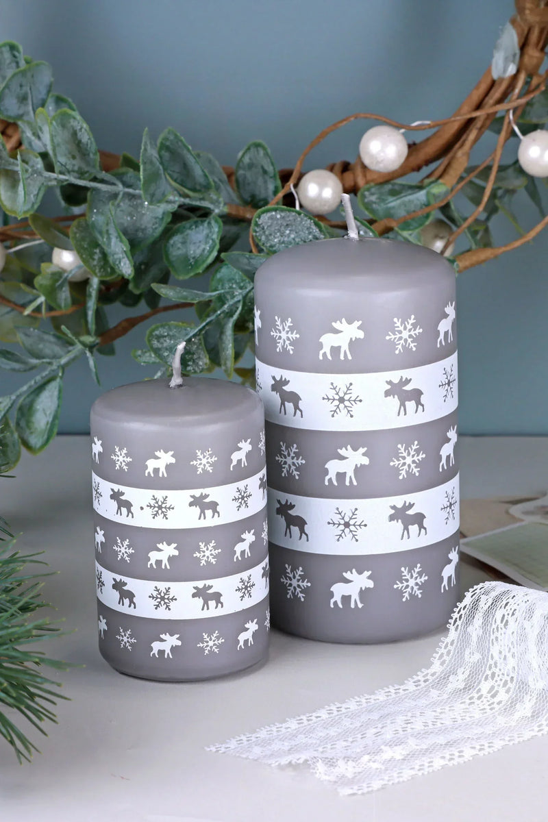Nordhavn Grey Reindeer Pillar Candle