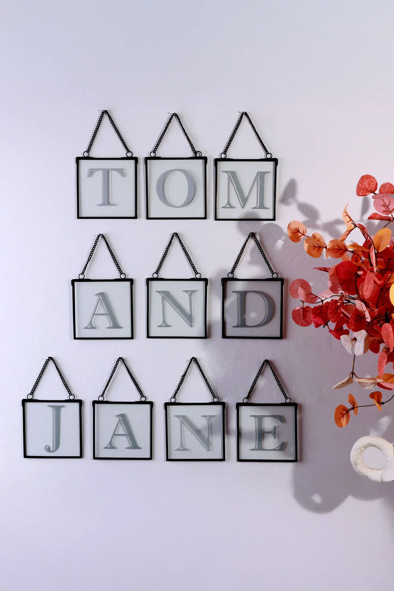 Vintage Black Metal Alphabet Monogram Frame with Glass Insert