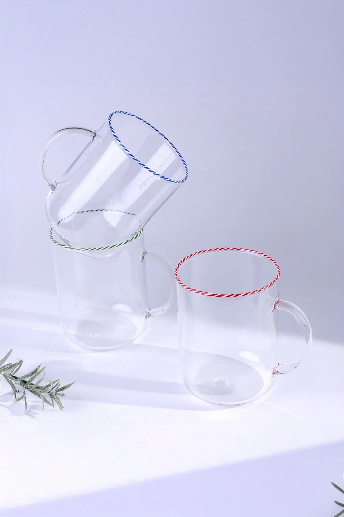 Twist Rim Glassware Tea and Coffee Mugs in Red Blue and Green — G Decor