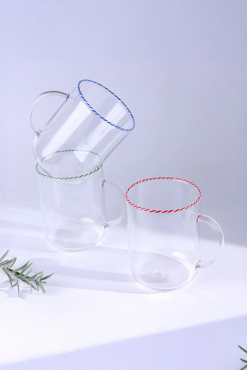 Twist Rim Glassware Tea and Coffee Mugs in Red Blue and Green