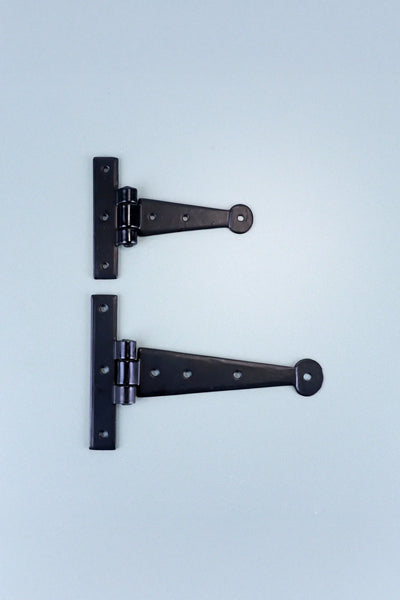4″ or 6″ Pair of Hand-Forged Penny End T Hinges in Black Finish