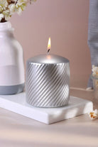 Opulent Silver Swirl Pillar Candle — G Decor