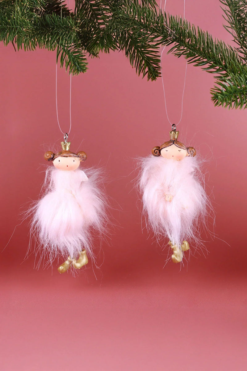 Ornements de Noël peints à la main Pink Fluff Princess — Paire