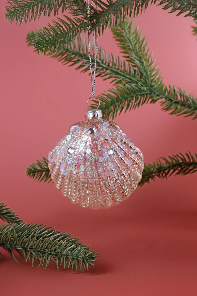 Under the Sea Iridescent Sequin Glass Shell Christmas Bauble