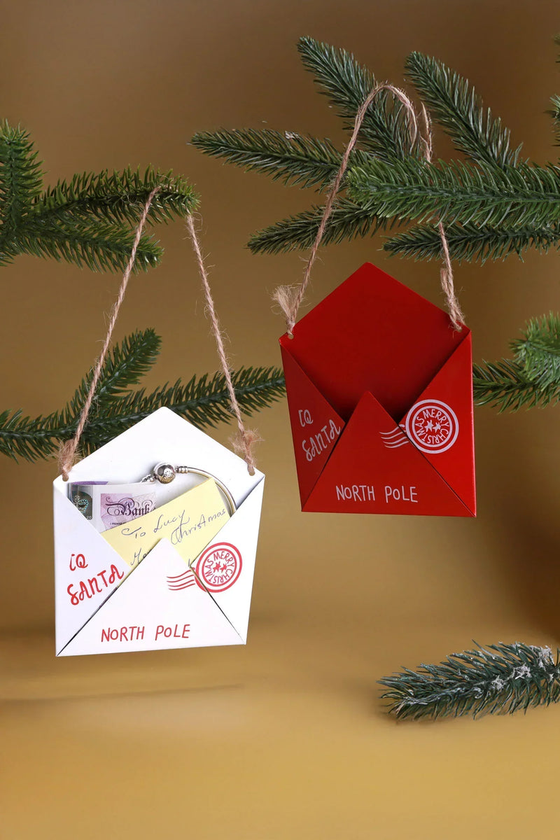 Décoration à suspendre pour sapin de Noël, enveloppe de lettre magique du Père Noël