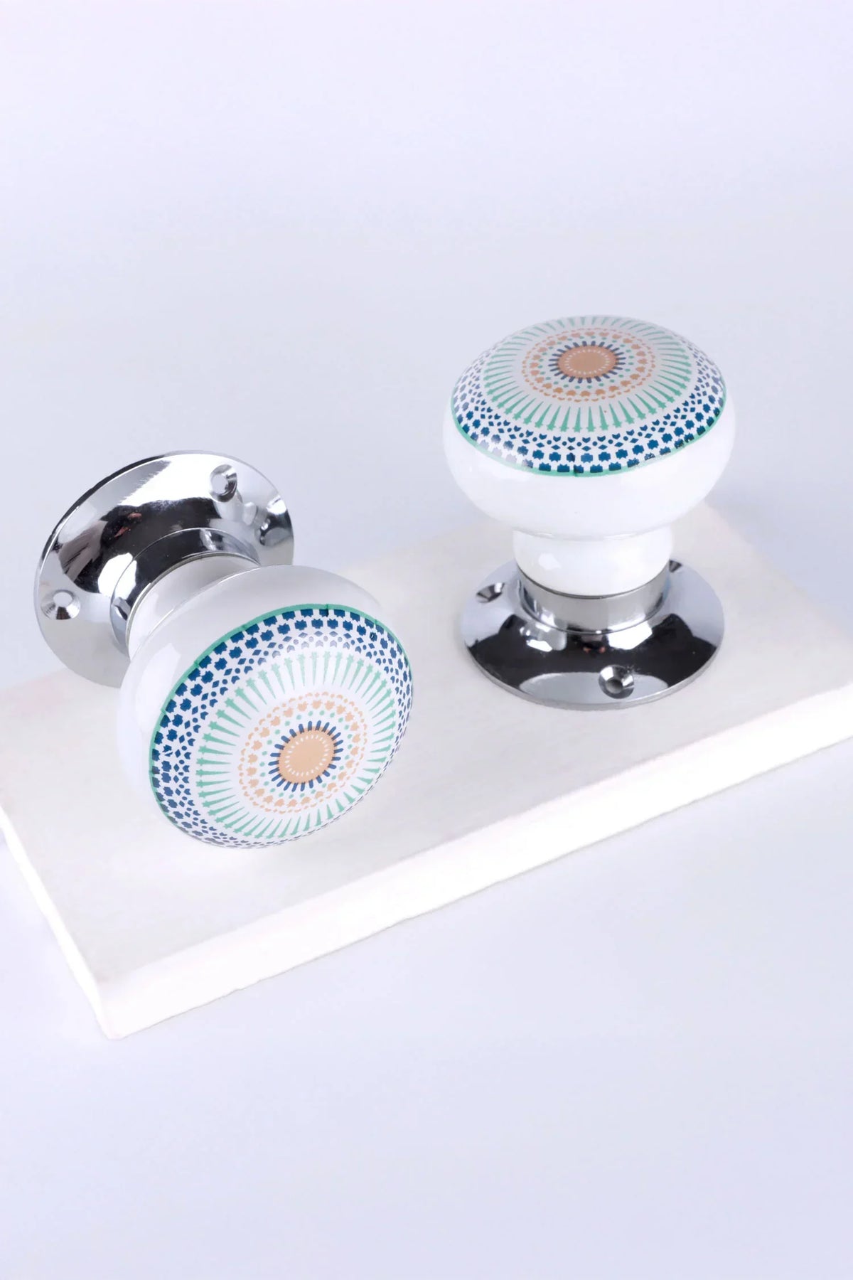 Positive Energy Radiance Ceramic Mortice Door Knobs with Chrome Base — G Decor