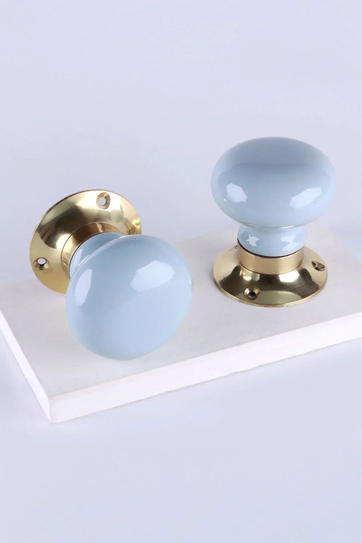 Brassworks Edit Light Grey Ceramic Mortice Door Knobs with Brass Base — G Decor