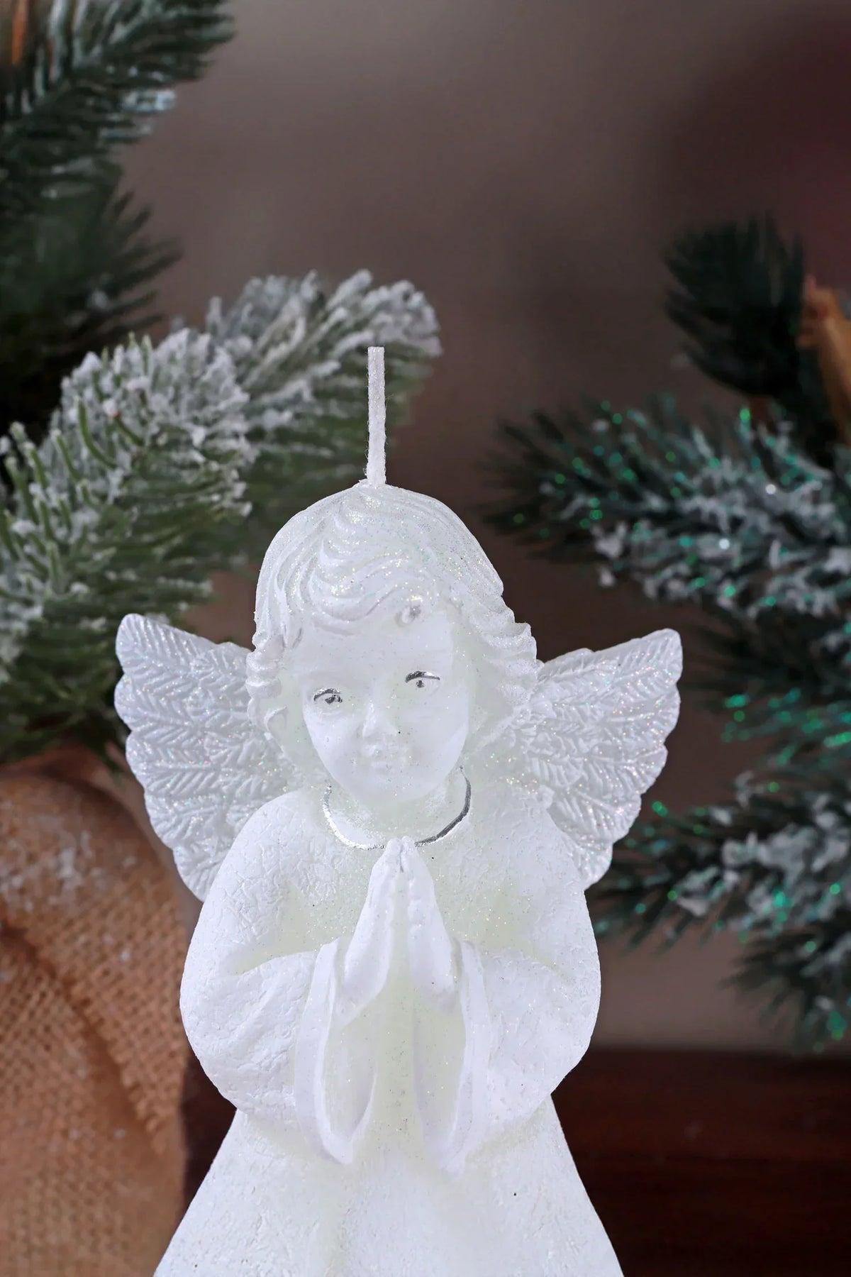 White Angel Hand-Finished Wax Candle with Snowflake Dress — view 8, G Decor