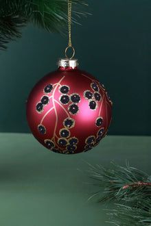 Hand-Painted Winter Berry or Poinsettia Glass Christmas Bauble