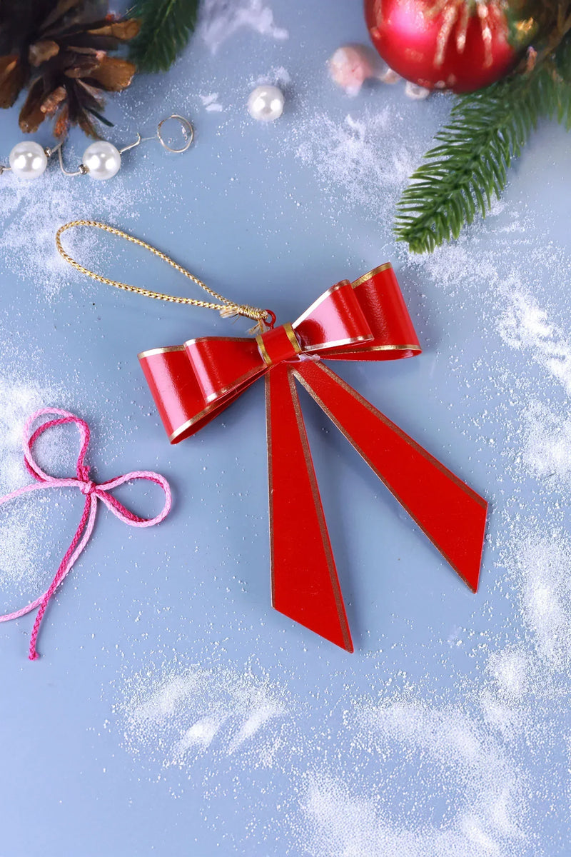 Nœud de Noël rouge à suspendre avec bordure dorée