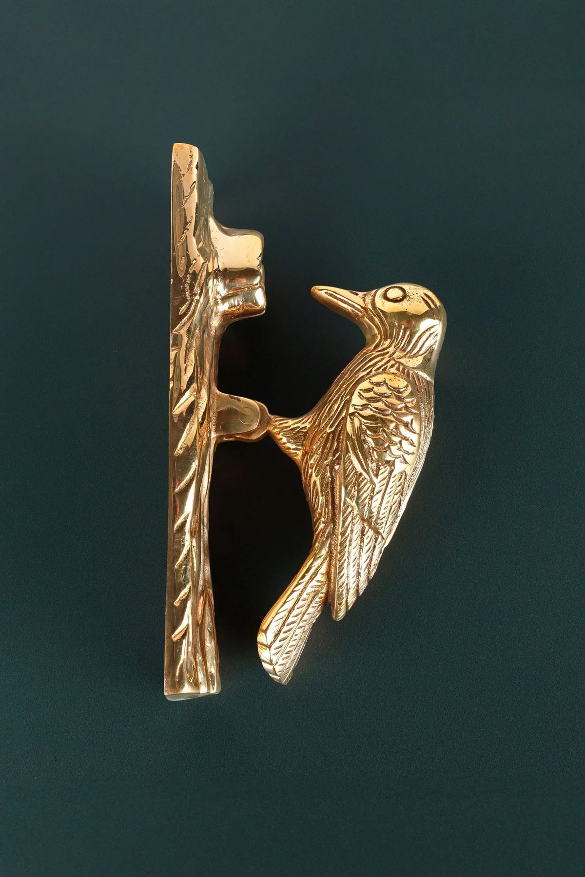 Woodpecker Polished Brass Door Knocker — alternate view, G Decor