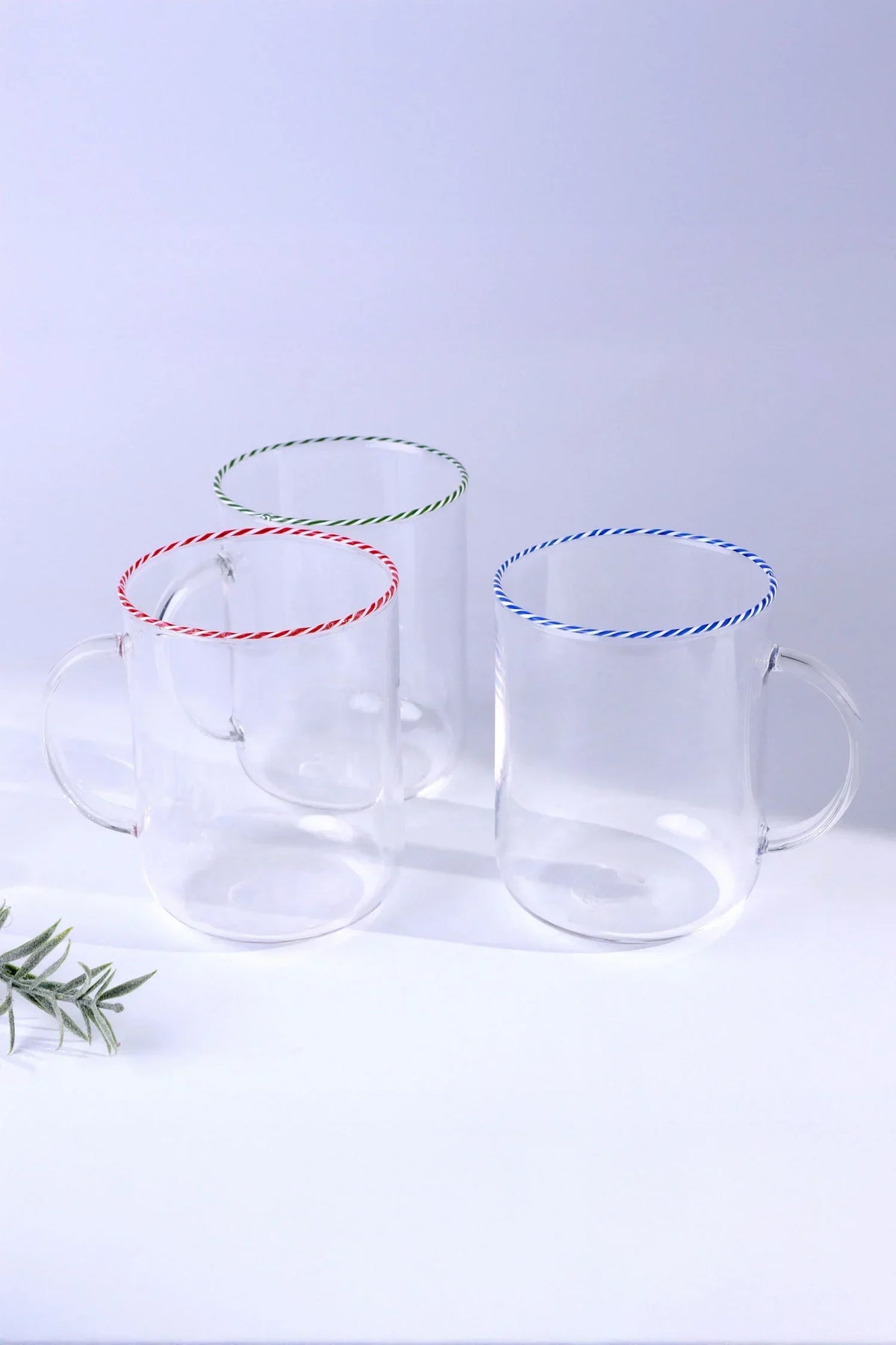 Twist Rim Glassware Tea and Coffee Mugs in Red Blue and Green — alternate view, G Decor