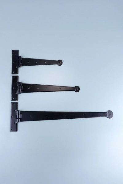 9″ 12″ or 18″ Pair of Hand-Forged Penny End T Hinges in Black Finish