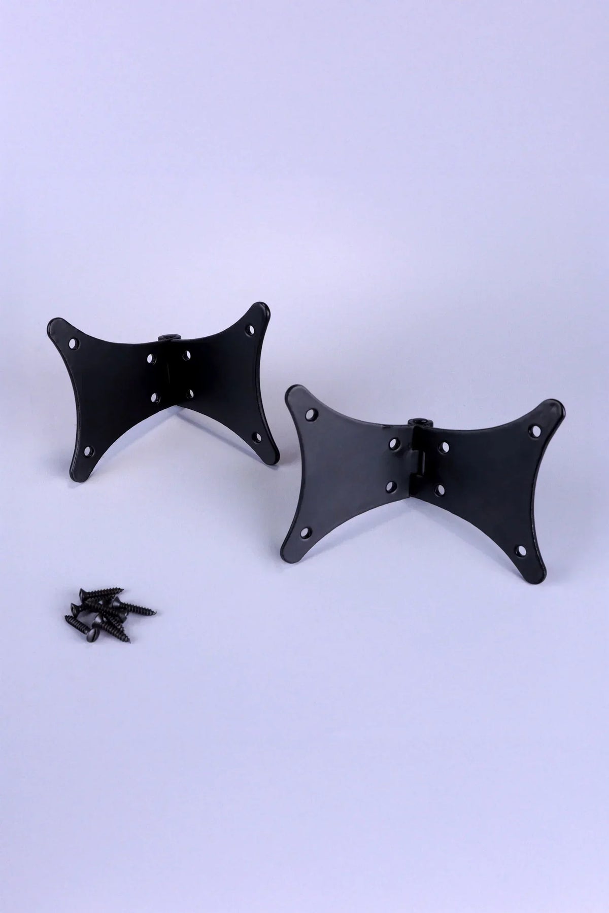 Pair of Hand-Forged Iron Butterfly Hinges, Black — close-up view, G Decor