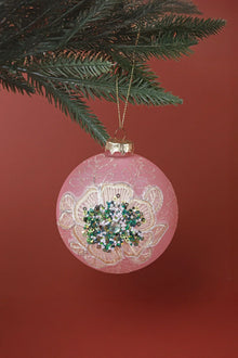 Blush Bloom Hand-Embroidered Baby Pink Christmas Baubles