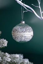Ice Clear Hand-Embellished Glass Pearl Bauble with White Silver Beads — alternate view, G Decor