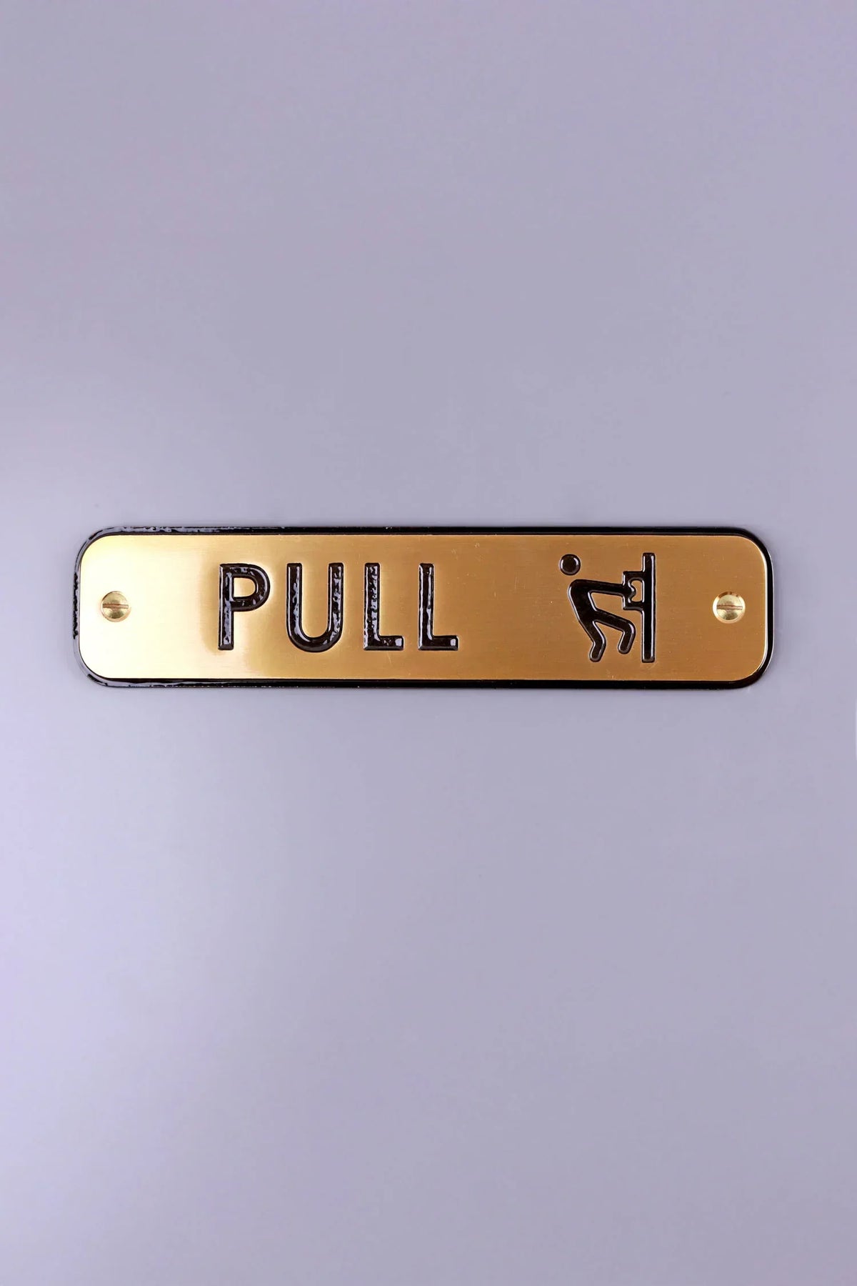 Polished Brass Engraved Door Sign for Push Pull Exit or Office — close-up view, G Decor