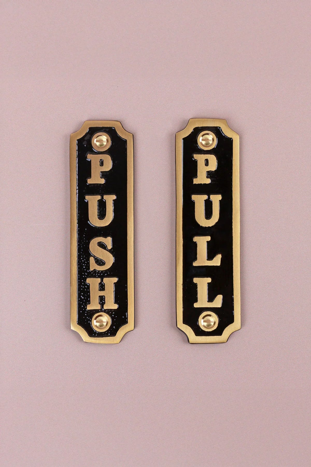 British Pub Black and Brass Raised-Letter Door Sign — close-up view, G Decor