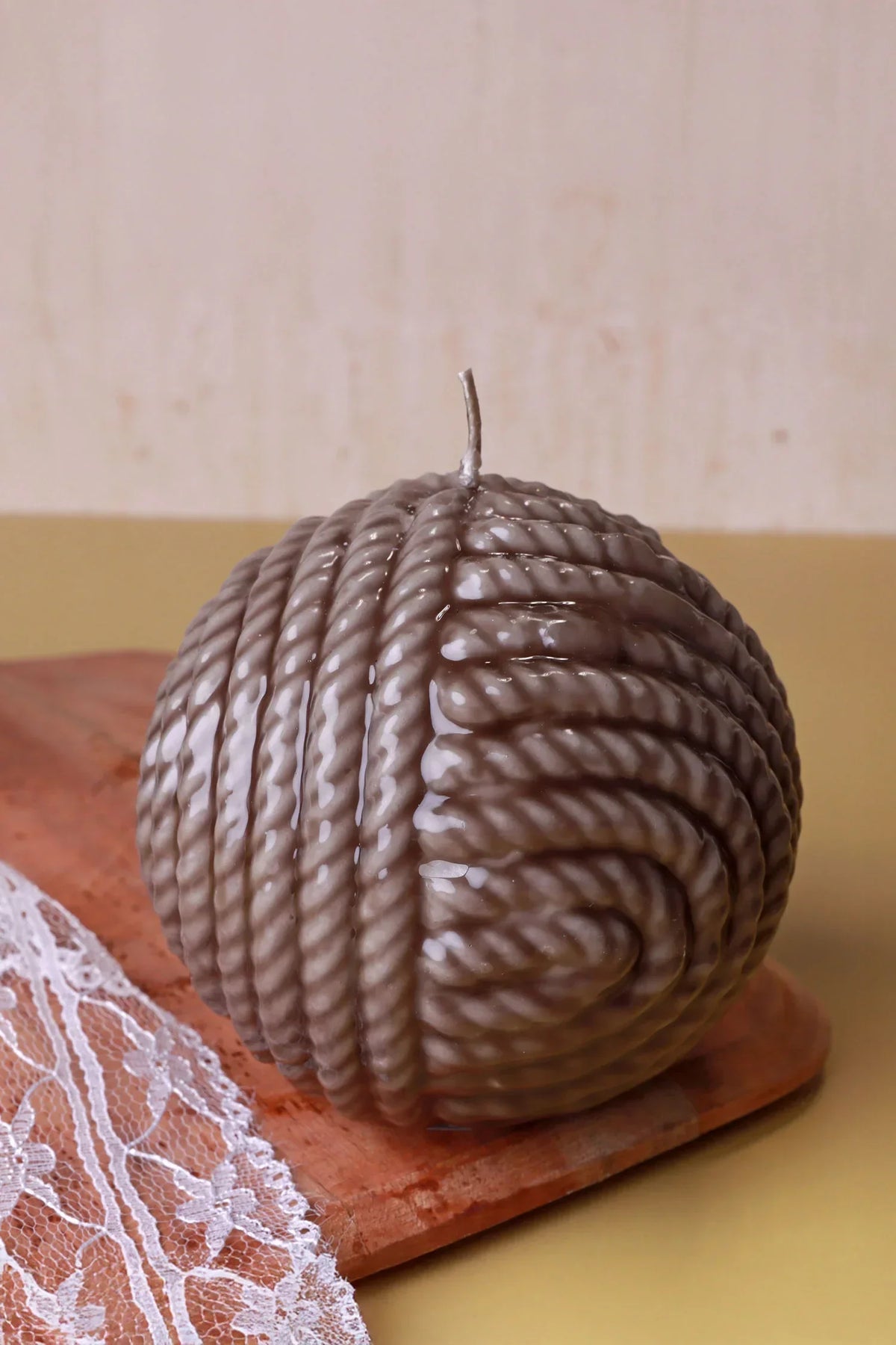 Grande Ripple Sphere Wool Candle Textured Wax Sculpture — view 5, G Decor