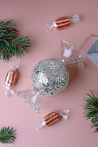 Silver Confetti Hand-Finished Glass Candy Christmas Bauble — G Decor