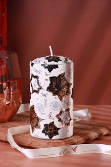 Bouquet Royale Autumn Garden Pillar Candle in Beige with Aged Brass