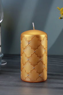 Lorinne du Clair Crystal Pillar Candle — Gold Lattice or Quilted Grey