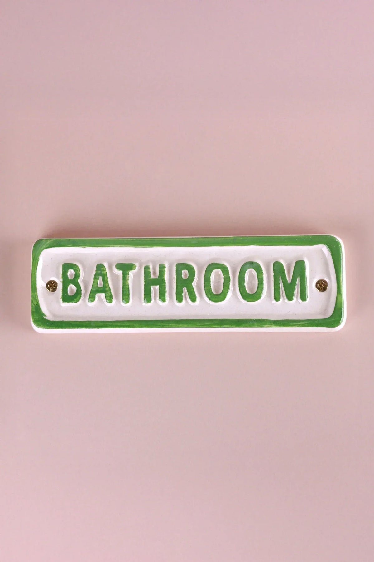 Rustic Ceramic Bathroom Door Plaque with Green Cottage Border — alternate view, G Decor