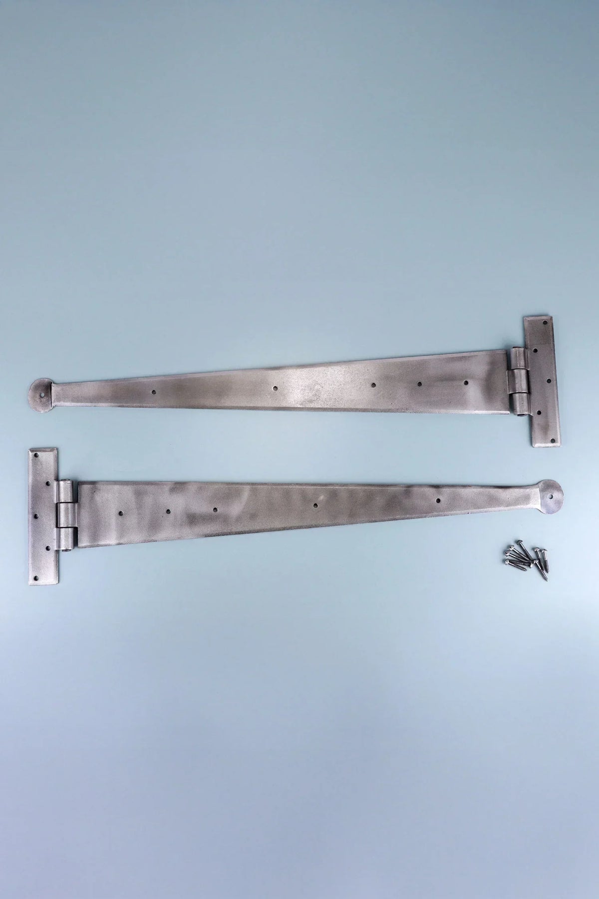 24″ Pair of Hand-Forged Coinbase T Hinges in Pewter Finish — alternate view, G Decor