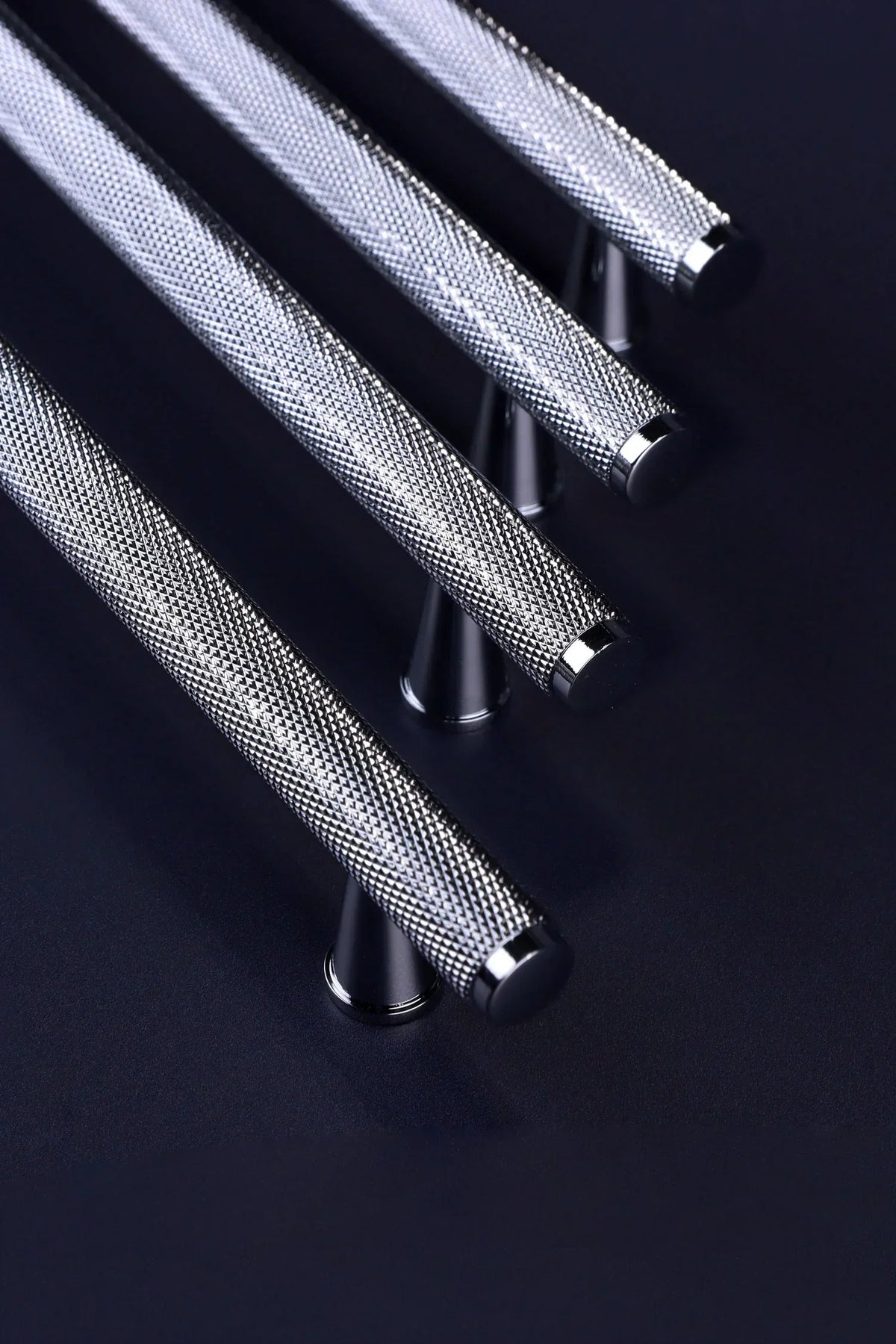 Chelsea Diamond-Knurled Brass Bar Pull Handle in Polished Chrome — lifestyle view, G Decor