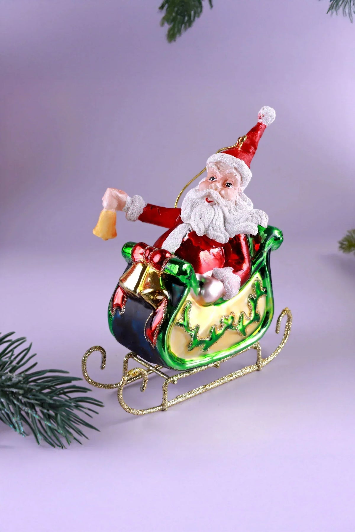 On the Way Santa in Sleigh Large Handcrafted Glass Christmas Bauble — alternate view, G Decor