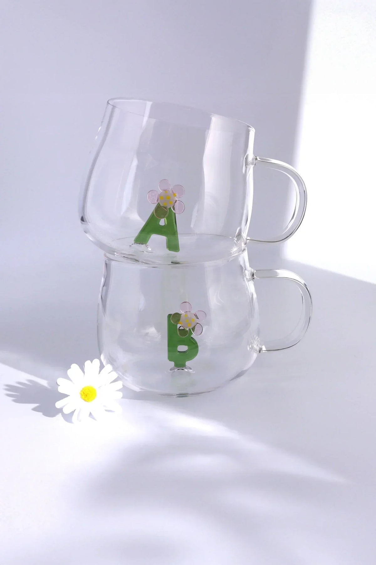 Personalised Monogram Glass Mug with 3D Floral Letter A to Z — alternate view, G Decor