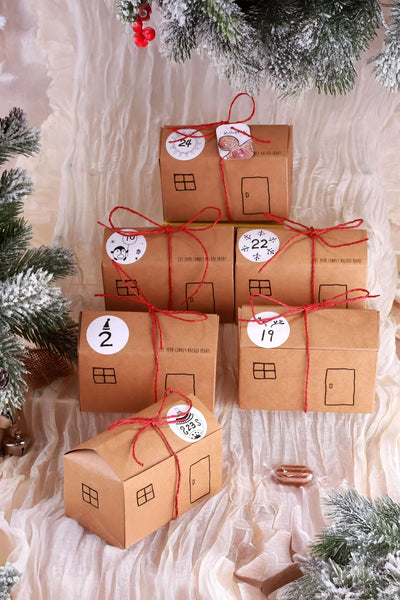 24 Öko-Weihnachts-Stadt-Häuschen DIY Adventskalender Geschenkbox-Set