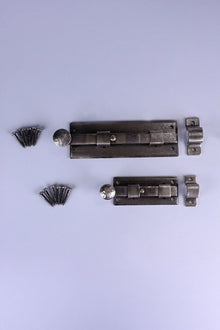 Hand-Forged Hammered Iron Sliding Door Bolt in Pewter Finish